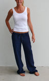 Womens Linen Pants Blue Depths